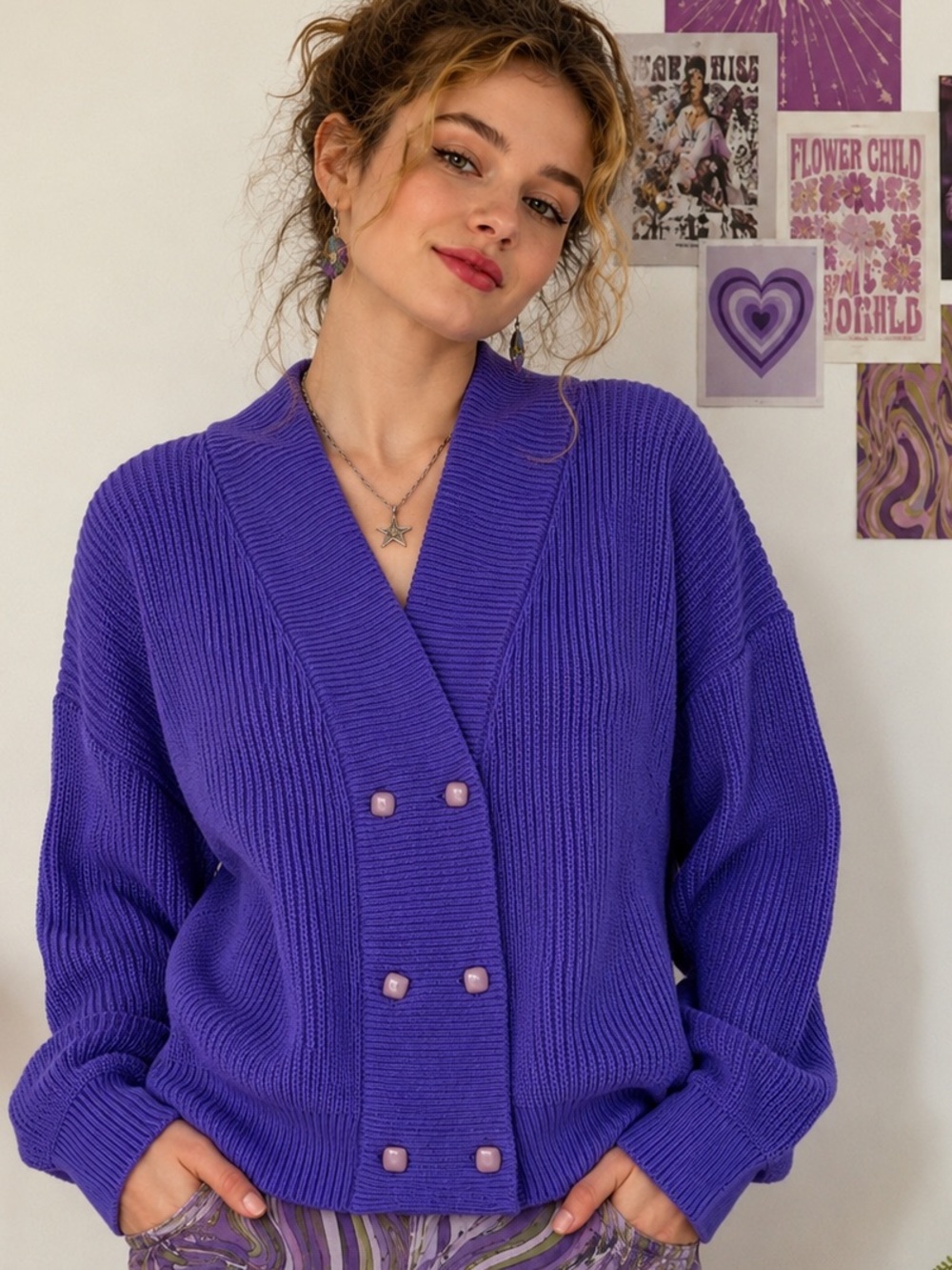 Vintage Made in Canada Purple Wool Blend Cardigan – Size 6 – Granny Chic / Retro